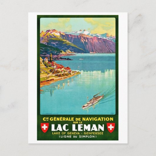 Genfer See, Aussicht auf das Gebiet, Schweiz, Vint Postkarte (Vorderseite)