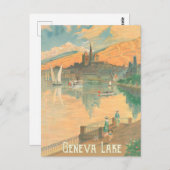 Genfer See, Menschen auf einem Spaziergang, Schwei Postkarte (Vorne/Hinten)