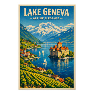 Genfer See, Schweiz, in klassischem Retro-Stil Poster