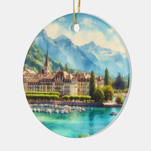 Genfer See Schweiz Weinkeller Weihnachten Keramik Ornament (Links)