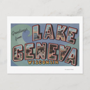 Genfer See, Wisconsin - Große Briefmarkenszenen Postkarte