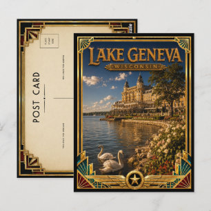 Genfer See Wisconsin Vintage Art Deco Golden Age Postkarte