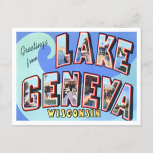 Genfer See, Wisconsin Vintage große Buchstaben Postkarte