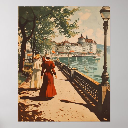 Genfer Seeblick Vintage Poster (Vorne)