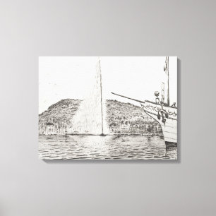 Genfer Springbrunnen und Bow des Vergnügens Boat 2 Leinwanddruck