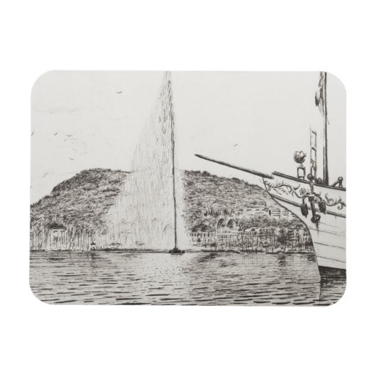 Genfer Springbrunnen und Bow des Vergnügens Boat 2 Magnet (Horizontal)