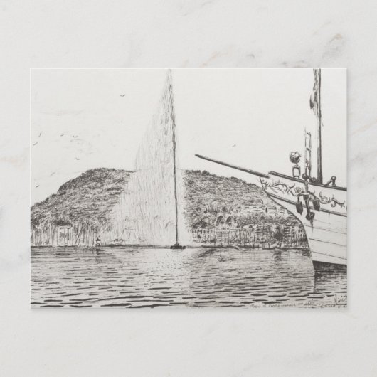 Genfer Springbrunnen und Bow des Vergnügens Boat 2 Postkarte (Vorderseite)