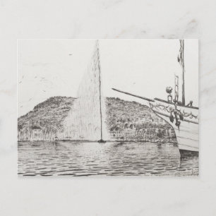 Genfer Springbrunnen und Bow des Vergnügens Boat 2 Postkarte