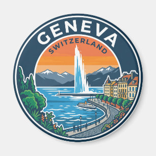 Genfer Straße Schweiz Reise Jet d'eau Sonnenunterg Magnet
