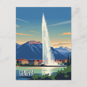 Genfer Straße Schweiz Reise Jet d'eau Vintage Postkarte