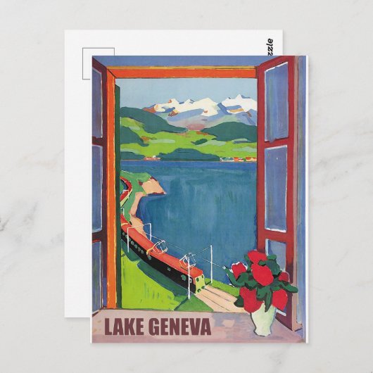 Genfersee, Bahn, Aussicht vom Fenster Postkarte (Vorne/Hinten)