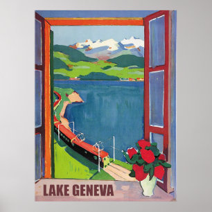 Genfersee, Eisenbahn, Aussicht vom Fenster Poster