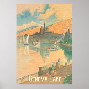 Genfersee, Menschen beim Spaziergang, Schweiz Poster
