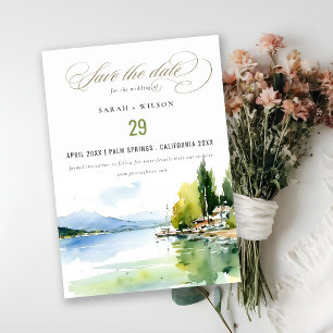 Genfersee Schweiz Aquarell-Landschaft Hochzeit Save The Date