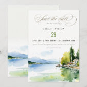 Genfersee Schweiz Aquarell-Landschaft Hochzeit Save The Date (Vorne/Hinten)