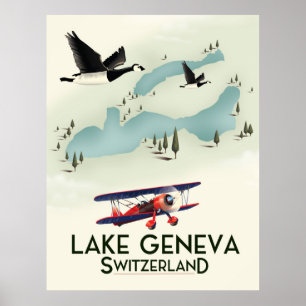 Genfersee Schweiz Reiseplakat Poster