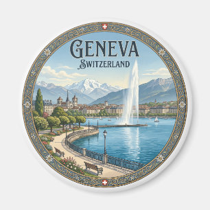 Genfersee-Ufer und Jet d'Eau Schweiz Magnet