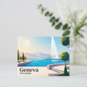 Genfersee und Jet d'Eau Schweiz Postkarte (Stehend Vorderseite)