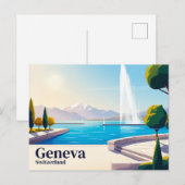 Genfersee und Jet d'Eau Schweiz Postkarte (Vorne/Hinten)