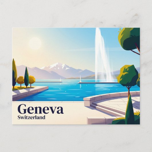 Genfersee und Jet d'Eau Schweiz Postkarte (Vorderseite)