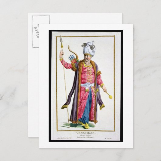Genghis Khan (c.1162-1227) von "Receuil des Estam Postkarte (Vorne/Hinten)