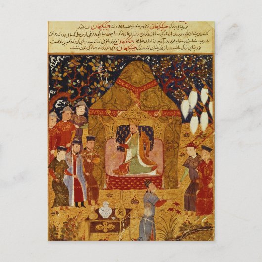 Genghis Khan in seinem Zelt von Rashid al-Din Postkarte (Vorderseite)