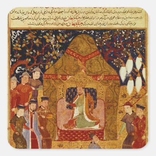 Genghis Khan in seinem Zelt von Rashid al-Din Quadratischer Aufkleber (Vorderseite)