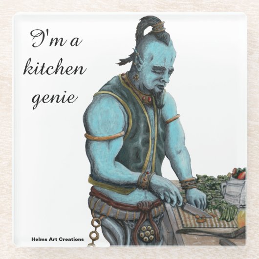 Genie Cooking Kitchen Magic Fantasy Glass Unterset Glasuntersetzer (Vorderseite)