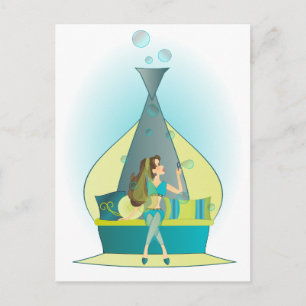 Genie in einer Flasche blühende Blasen Postkarte