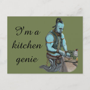 Genie Koch Kochen Abendessen Fantasy Kunst, Dichtu Postkarte