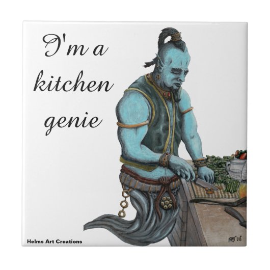 Genie Koch Kochen Küche Abendessen Fantasy Art Til Fliese (Vorderseite)