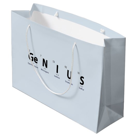 "Genie" Periodensystem - Erfrischendes Hellblau Große Geschenktüte (Rückseite Schrägansicht)