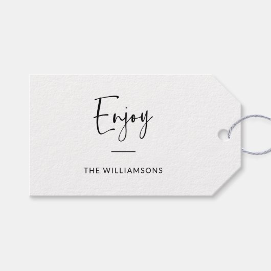 Genießen | Minimalistische Typografie Personalisie Geschenkanhänger (Vorderseite (Horizontal))