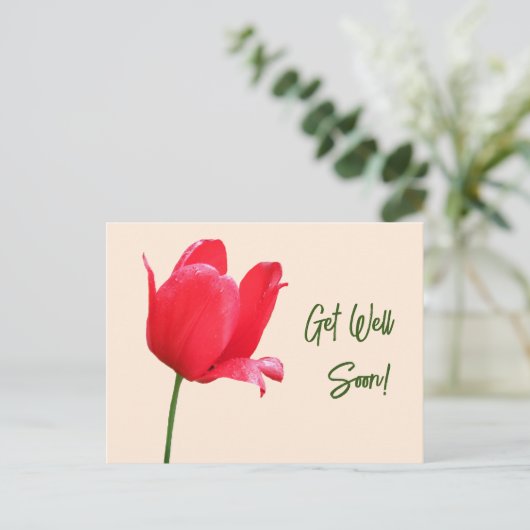 Genießen Sie bald rote Tulpe minimalistisch floral Postkarte (Stehend Vorderseite)