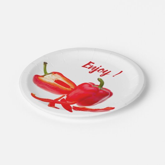 Genießen Sie das Foto mit frisch rotem Glockenpfef Pappteller (Schrägansicht)
