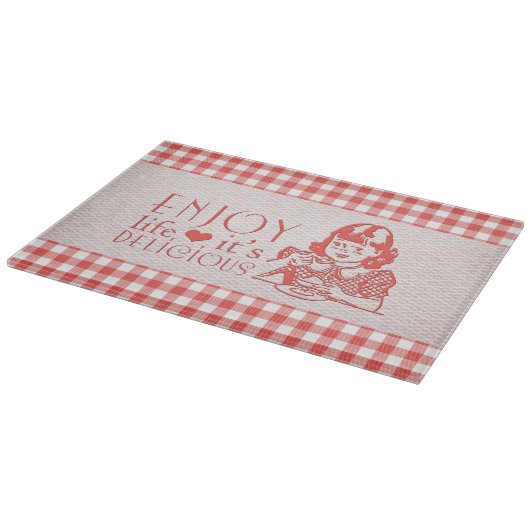 Genießen Sie das Leben, das es köstlicher roter Schneidebrett (Ecke)