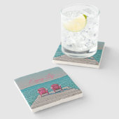 Genießen Sie das Leben in der Hütte Rustikale Adir Steinuntersetzer (Seitenansicht)