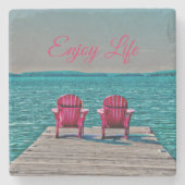 Genießen Sie das Leben in der Hütte Rustikale Adir Steinuntersetzer (Vorderseite)