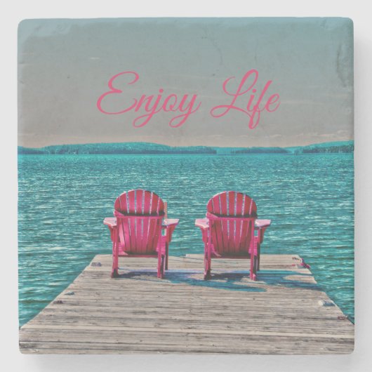 Genießen Sie das Leben in der Hütte Rustikale Adir Steinuntersetzer (Vorderseite)