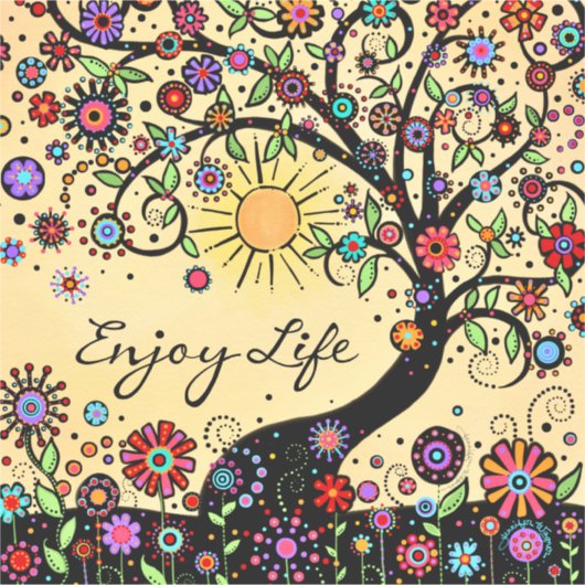 Genießen Sie das Leben Whimsical Tree Fun fröhlich Aufkleber (Vorderseite)