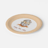 Genießen Sie den weißen Polka Dot Baby Bird Hatchi Pappteller (Schrägansicht)