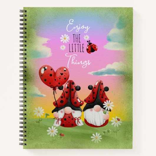 Genießen Sie die Kleinen Dinge mit Ladybug Gnomes Notizblock (Vorderseite)