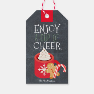 Genießen Sie einen Cup der Cheer Red Tasse Chalkbo Geschenkanhänger