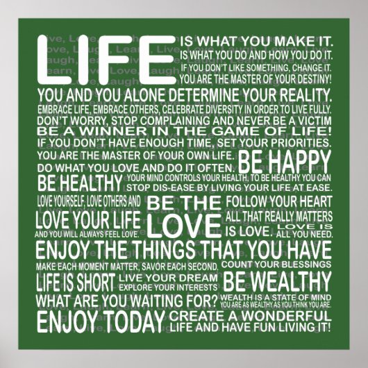 Genießen Sie Ihr Lebensplakat in Grün Poster (Vorne)