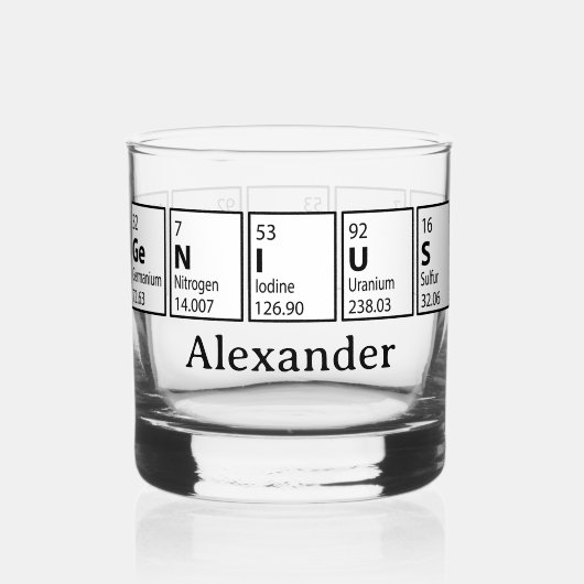 Genietisches Periodensystem-Abschlussgeschenk Whiskyglas (Vorderseite)