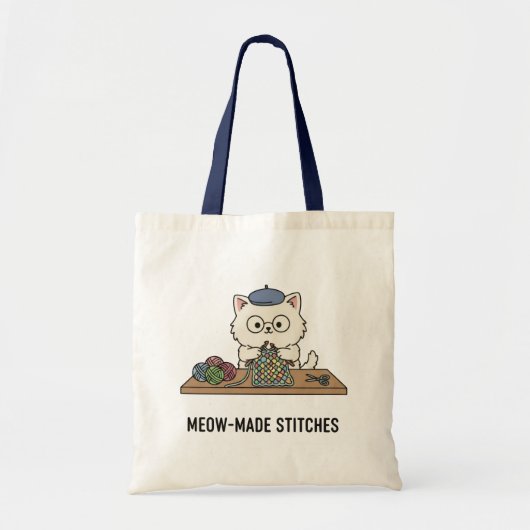 Genius Cat Knitting "Meow-Made" Present Design Tragetasche (Vorne)
