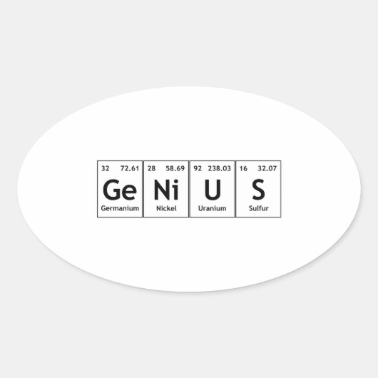 GeNiUS Chemistry Periodic Table Words Elements Ovaler Aufkleber (Vorderseite)