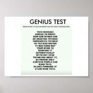 Genius Test Poster mit Text, um Ihren Geist zu tes