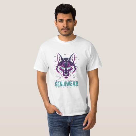 Genjiwear Cyber Kitsune – Neon Fox Spirit Glitch T T-Shirt (Vorne ganz)