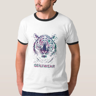 Genjiwear Glitch Tiger – Neon Cyber Beast Streetwe T-Shirt